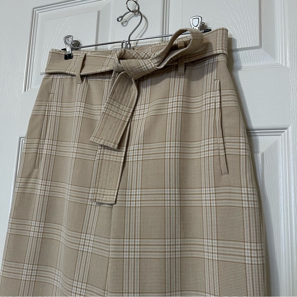 Aritzia Wilfred Beige White Plaid Jallade Tie Front Trousers Pants - Sz 8 - Picture 4 of 15
